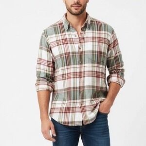 Mountain Ridge Flannel Shirt Mens L Multi Plaid Spread Collar Cotton Button Up